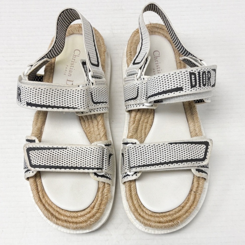 Dior White and Natural Rope Espadrille Sport Sandals - Picture 2 of 6